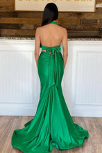 Green Halter Mermaid Prom Gown With Slit SYP166