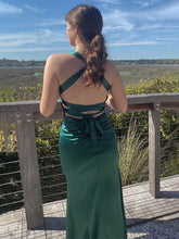 Ink Blue Mermaid V-Neck Criss-Cross Back Long Prom Dress