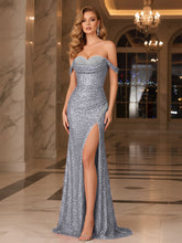 Dark Red Crystal Off-the-Shoulder Corset Prom Dress with Slit