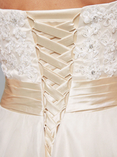 A-Line Wedding Dresses Sweetheart Neckline Asymmetrical Satin Floral Lace Strapless Simple Plus Size with Bowknot Sash  Ribbon Beading