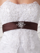 A-Line Wedding Dresses Strapless Chapel Train Lace Satin Tulle Strapless with Sashes  Ribbons Bow(s) Beading