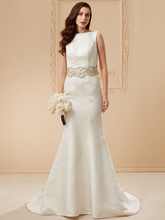 Wedding Dresses Bateau Neck Cathedral Train Satin Regular Straps Vintage Inspired with Beading