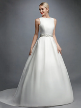 Ball Gown Wedding Dresses Bateau Neck Court Train Lace Satin Regular Straps Formal Backless with Lace Sash Ribbon Beading