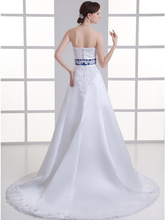 A-Line Wedding Dresses Strapless Court Train Lace Satin Strapless with Sashes  Ribbons Beading Appliques