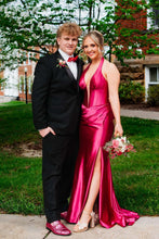 Josie | Navy Halter Corset Mermaid Plunging Deep V-neck Ruched Long Formal Dress with Slit