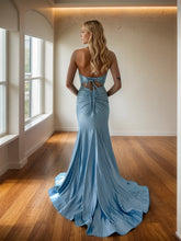 Halter Neck Rhinestone Embellishment Prom Dress with Slit