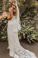 High Quality V-neck Spaghetti Straps Side Slit Lace Beach Wedding Dresses, MW247