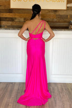 Hot Pink One Shoulder Prom Dress With Slit SYP105
