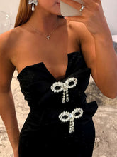 Hot Pink Strapless Bow Embellished Mermaid Prom Dress