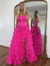 Princess Strapless Tiered A-Line Long Prom Dress with Slit