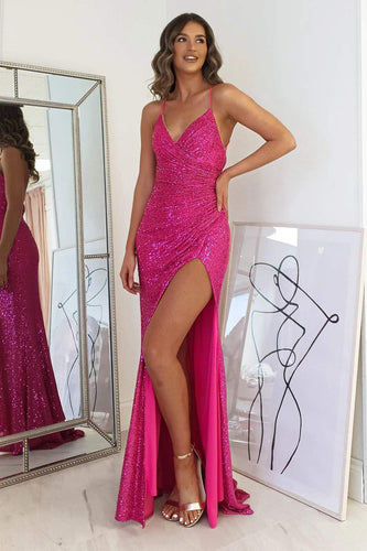 Glitter Evening Gown Sparkly Prom Dress With Slit