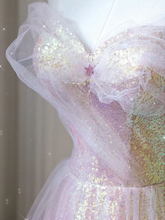 Shiny Tulle Sequins Long Prom Dress, A-Line Off the Shoulder Evening Dress Y1416