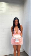 Cute Deep V Neck Pink Homecoming Dress Pink Birthday Party Dress Y1941