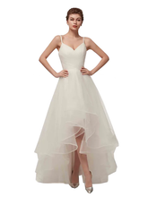 A-Line Wedding Dresses V Neck Asymmetrical Tulle Spaghetti Strap Simple Casual Little White Dress with Side-Draped