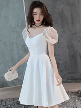 White Satin Short Prom Dress White Homecoming Dress Y2423