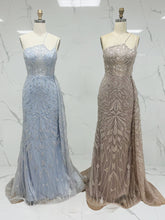 Ice Blue Geometric Beaded Prom Dress with Tulle Overskirt