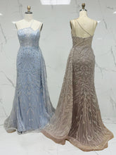 Ice Blue Geometric Beaded Prom Dress with Tulle Overskirt