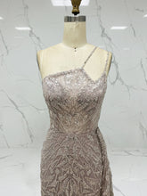 Ice Blue Geometric Beaded Prom Dress with Tulle Overskirt