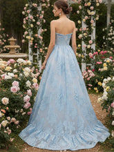 Blue Strapless Textured Corset A-Line Prom Dress