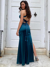 Ink Blue Mermaid V-Neck Criss-Cross Back Long Prom Dress