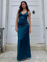 Ink Blue Mermaid V-Neck Criss-Cross Back Long Prom Dress