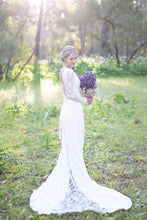 Ivory Satin Lace Sheath V-neck Long Sleeves Wedding Dresses, Bridal Gown, MW578