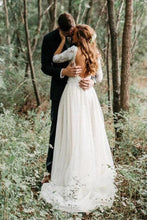 Ivory 3/4 Sleeves Lace Top Backless Wedding Dresses, Bridal Gowns, MW555