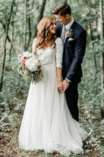 Ivory 3/4 Sleeves Lace Top Backless Wedding Dresses, Bridal Gowns, MW555