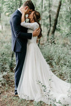 Ivory 3/4 Sleeves Lace Top Backless Wedding Dresses, Bridal Gowns, MW555