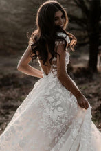 Ivory A-line V-neck Lace Appliqued Beach Wedding Dresses, Bridal Gown, MW619