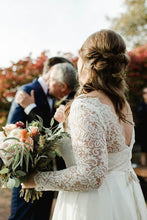 Ivory Chiffon Lace A-line Scoop Plus Size Long Sleeves Wedding Dresses, MW585