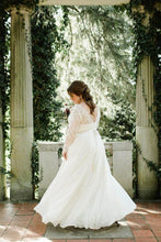 Ivory Chiffon Lace A-line Scoop Plus Size Long Sleeves Wedding Dresses, MW585