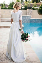 Ivory Lace A-line Beaded Half Sleeves Wedding Dresses, Bridal Dress, MW588