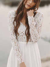 Ivory Lace Long Sleeves A-line Chiffon Wedding Dresses, Bridal Gowns, MW526