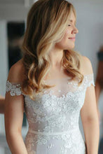 Ivory Lace Mermaid Off-the-Shoulder Illusion Neckline Wedding Dresses, MW541