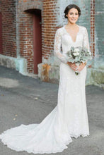 Ivory Lace Sheath V-neck Long Sleeves Wedding Dresses, Bridal Gown, MW610