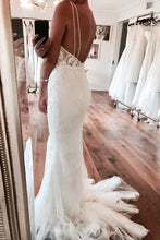 Mermaid Backless Deep V-neck Lace Wedding Dresses Bridal Gown