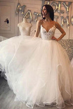 Ivory Organza Spaghetti Straps Lace Appliqued Beach Wedding Dresses, MW598