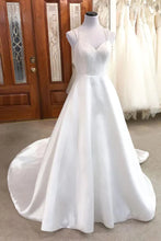A-line V-neck Spaghetti Straps Satin Wedding Dresses Bridal Gown