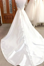 A-line V-neck Spaghetti Straps Satin Wedding Dresses Bridal Gown