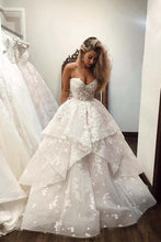 Ivory Tulle Ball Gown Strapless Sweetheart Wedding Dresses With Flowers, MW643