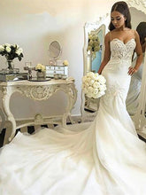 Ivory Tulle Lace Mermaid Spaghetti Straps Court Train Wedding Dresses, MW591