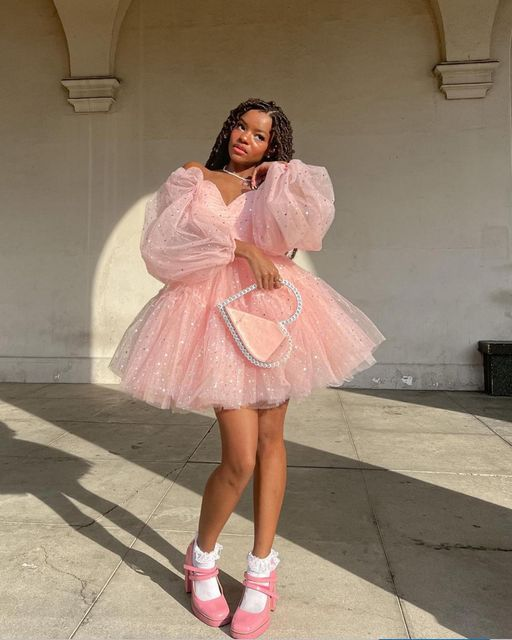Cute Pink A-line Puffy Homecoming Dress Pink Birthday Party Dress Y4238