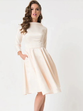 A-Line Wedding Dresses Jewel Neck Knee Length Charmeuse  Length Sleeve Vintage Little White Dress 1950s Cute with Draping