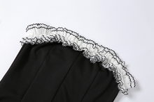 Black Party Tube Skirt Irregular White Ruffle Bandage Dress Black Homecoming Dress Y2617