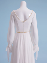 Wedding Dresses V Neck Court Train Chiffon Long Sleeve with Beading