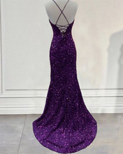 Dark Purple Prom Dress Sequin Mermaid Formal Evening Dress With Split Y5639