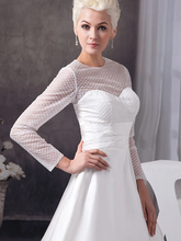 A-Line Wedding Dresses Jewel Neck Court Train Satin Tulle  Length Sleeve Illusion Sleeve with Ruched