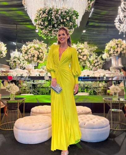 Women's Dresses V-Neck Lantern Long Sleeves Evening Dress Y5589