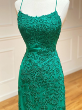 Backless Green Mermaid Lace Prom Dresses, Open Back Green Lace Mermaid Formal Evening Dresses Y1365